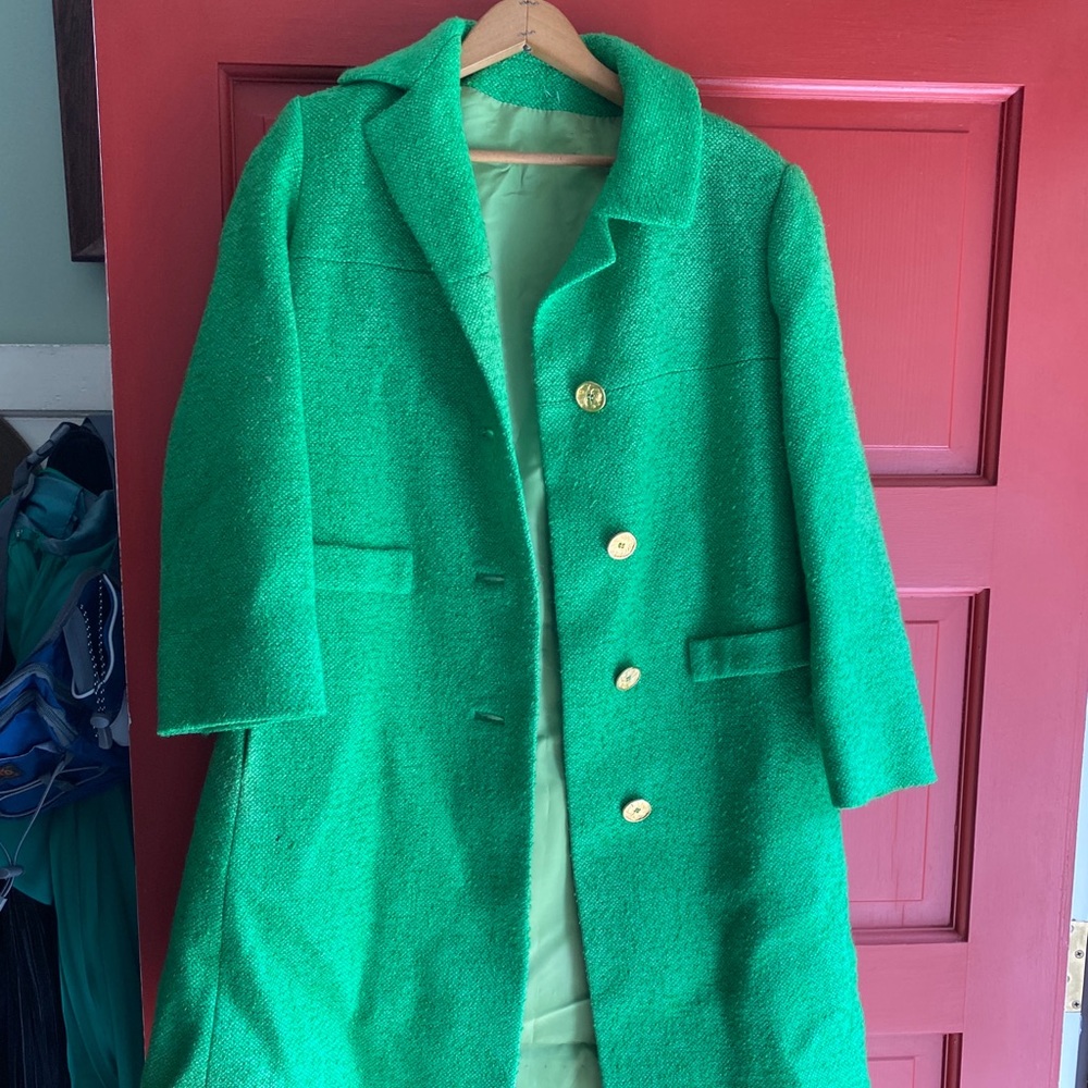 Vintage bright green wool coat 60s medium